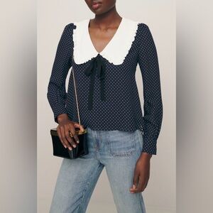 Reformation Edalene Ruffle Collar Top Size XL